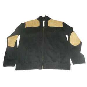 Browning For Her Black Cotton Leather Cardigan Sweater Womens M Medium